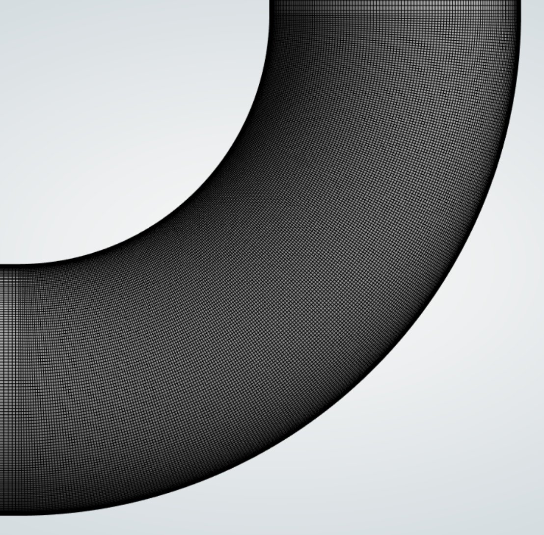 Close-up of the hexahedral surface mesh on the elbow