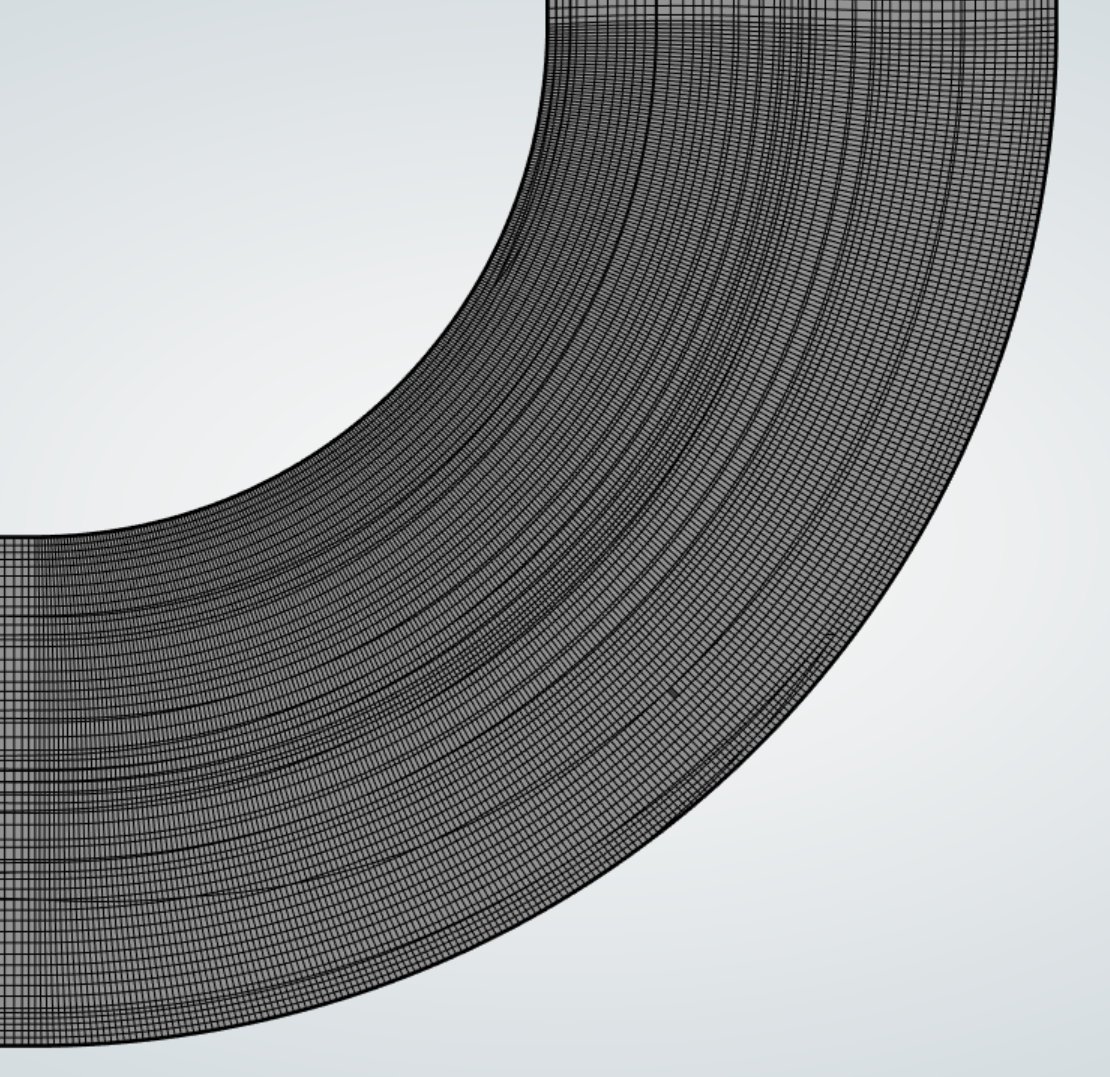 Cross-sectional view of the mesh through the elbow